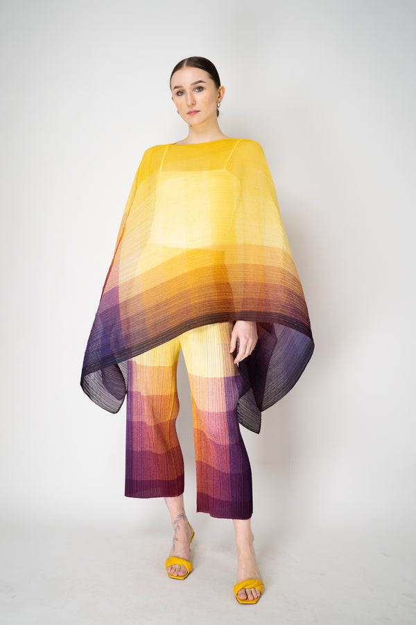 Pleats Please Issey Miyake "Photon" Madame-T in Yellow Multicolour Print Vancouver. Shop Online or in Store.