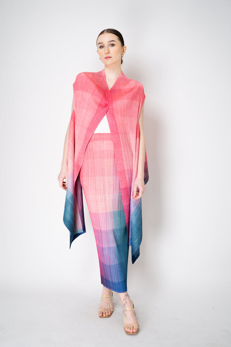 Pleats Please Issey Miyake "Photon" Maxi Skirt in Pink Multicolour Print Vancouver. Shop Online or in Store.