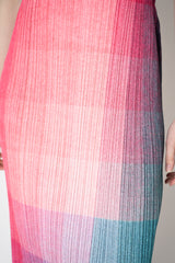 Pleats Please Issey Miyake "Photon" Maxi Skirt in Pink Multicolour Print Vancouver. Shop Online or in Store.