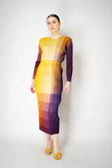 Pleats Please Issey Miyake "Photon" Maxi Skirt in Yellow Multicolour Print Vancouver. Shop Online or in Store.