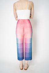 Pleats Please Issey Miyake "Photon" Straight Leg Pants in Pink Multicolour Print Vancouver. Shop Online or in Store.