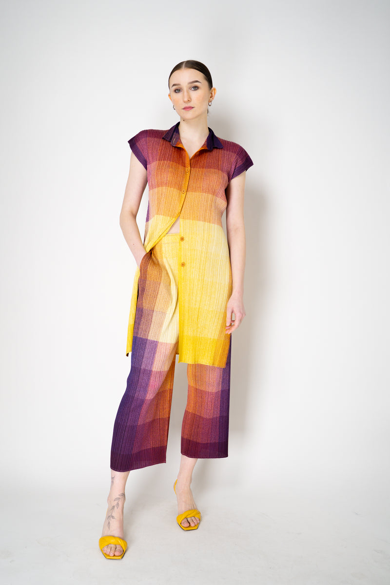 Pleats Please Issey Miyake "Photon" Straight Leg Pants in Yellow  Multicolour Print Vancouver. Shop Online or in Store.