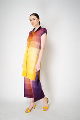 Pleats Please Issey Miyake "Photon" Straight Leg Pants in Yellow  Multicolour Print Vancouver. Shop Online or in Store.