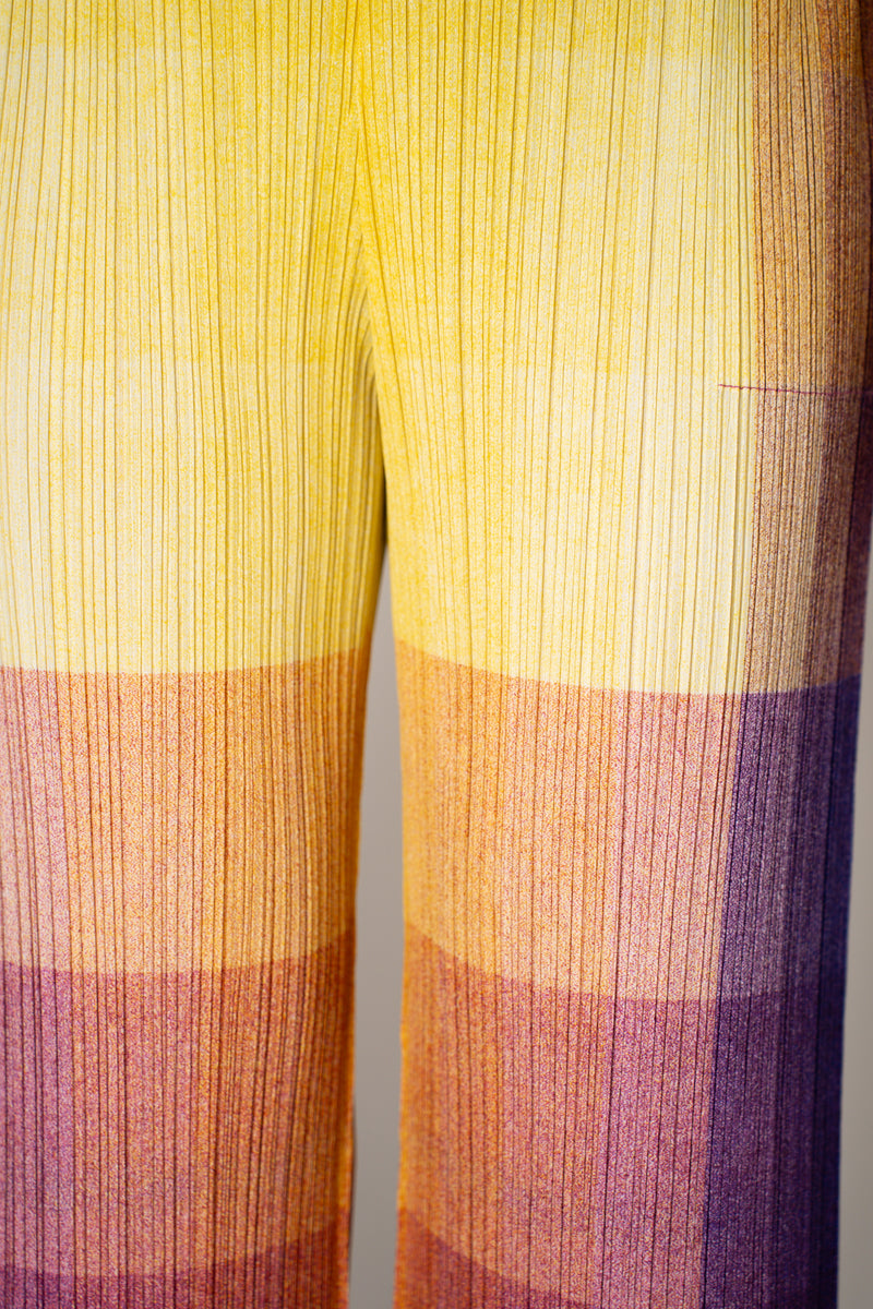 Pleats Please Issey Miyake "Photon" Straight Leg Pants in Yellow  Multicolour Print Vancouver. Shop Online or in Store.
