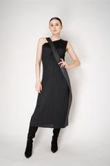 Pleats Please Issey Miyake "Pointe" Asymmetric Layered Dress in Black and Grey Vancouver. Shop Online or in Store.