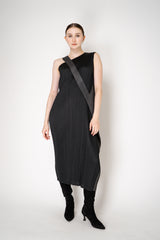 Pleats Please Issey Miyake "Pointe" Asymmetric Layered Dress in Black and Grey Vancouver. Shop Online or in Store.