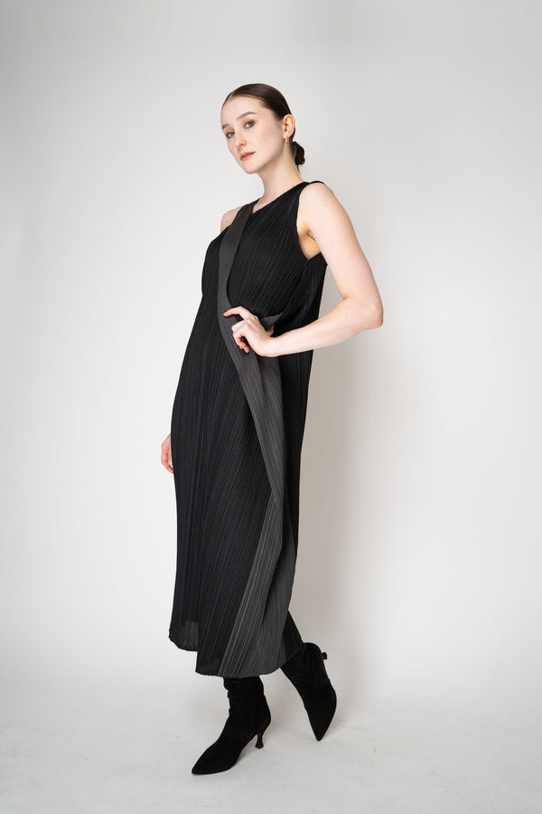 Pleats Please Issey Miyake "Pointe" Asymmetric Layered Dress in Black and Grey Vancouver. Shop Online or in Store.