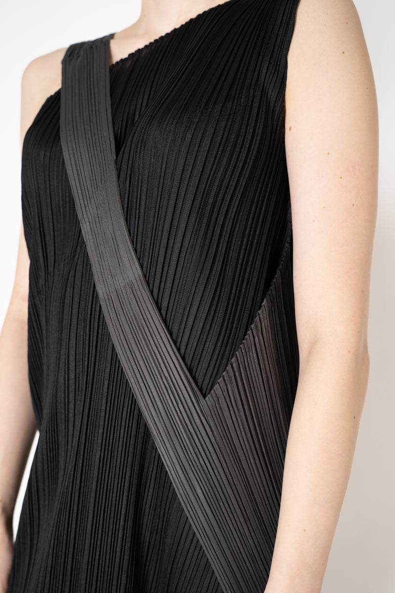 Pleats Please Issey Miyake "Pointe" Asymmetric Layered Dress in Black and Grey Vancouver. Shop Online or in Store.