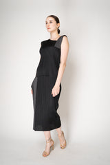 Pleats Please Issey Miyake "Pointe" Asymmetric Layered Top in Black ang Grey Vancouver. Shop Online or in Store.