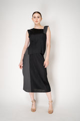 Pleats Please Issey Miyake "Pointe" Asymmetric Layered Top in Black ang Grey Vancouver. Shop Online or in Store.