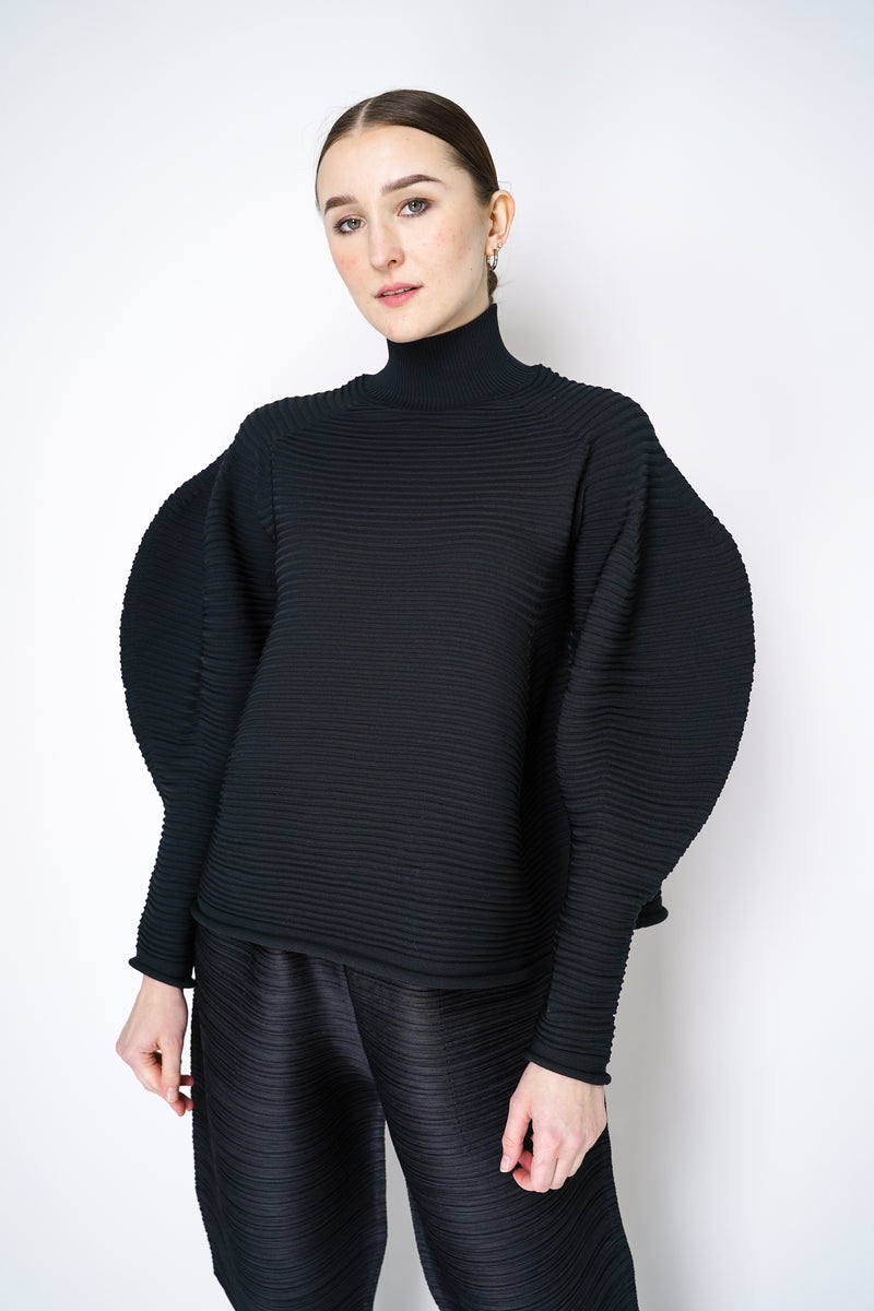 Pleats Please Issey Miyake Powan Knit Puffy Sleeves in Black Vancouver. Shop Online or in Store.