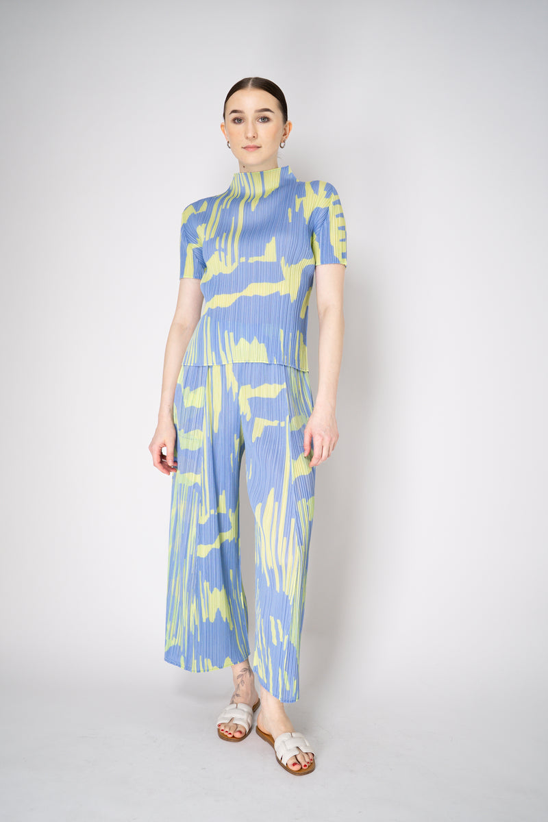 Pleats Please Issey Miyake Refraction Mockneck Shirt in Lavender and Green Print Vancouver. Shop Online or in Store.