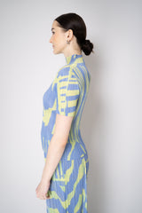 Pleats Please Issey Miyake Refraction Mockneck Shirt in Lavender and Green Print Vancouver. Shop Online or in Store.