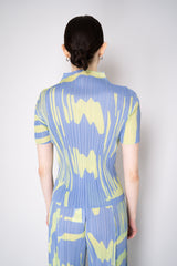 Pleats Please Issey Miyake Refraction Mockneck Shirt in Lavender and Green Print Vancouver. Shop Online or in Store.