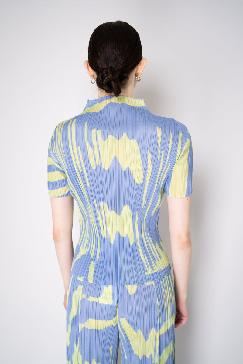 Pleats Please Issey Miyake Refraction Mockneck Shirt in Lavender and Green Print Vancouver. Shop Online or in Store.