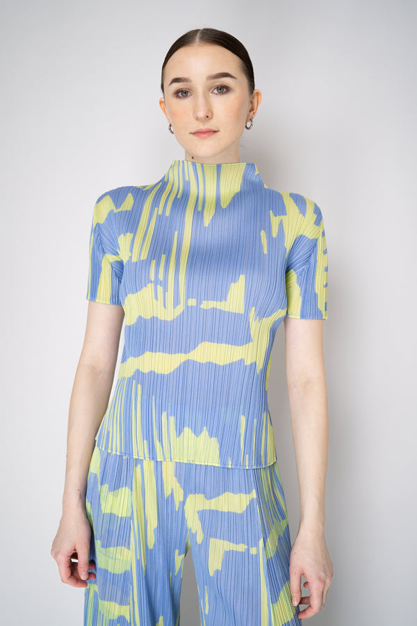 Pleats Please Issey Miyake Refraction Mockneck Shirt in Lavender and Green Print Vancouver. Shop Online or in Store.