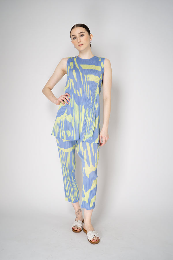 Pleats Please Issey Miyake Refraction Tunic in Lavender and Green Print Vancouver. Shop Online or in Store.