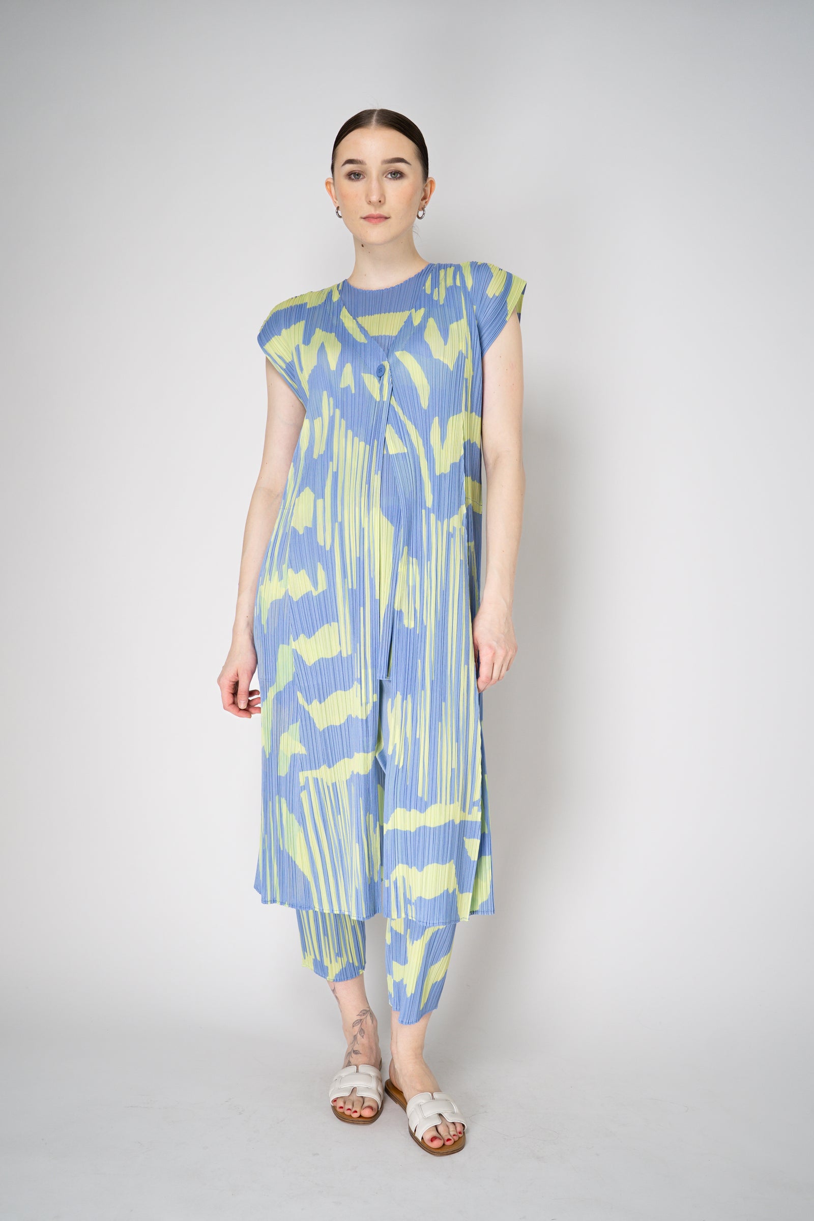 Pleats Please Issey Miyake Refraction Tunic in Lavender and Green