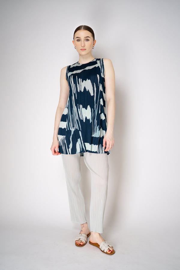 Pleats Please Issey Miyake Refraction Tunic in Navy and Pastel Green Print Vancouver. Shop Online or in Store.