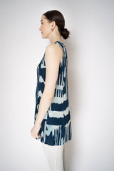 Pleats Please Issey Miyake Refraction Tunic in Navy and Pastel Green Print Vancouver. Shop Online or in Store.