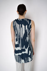 Pleats Please Issey Miyake Refraction Tunic in Navy and Pastel Green Print Vancouver. Shop Online or in Store.
