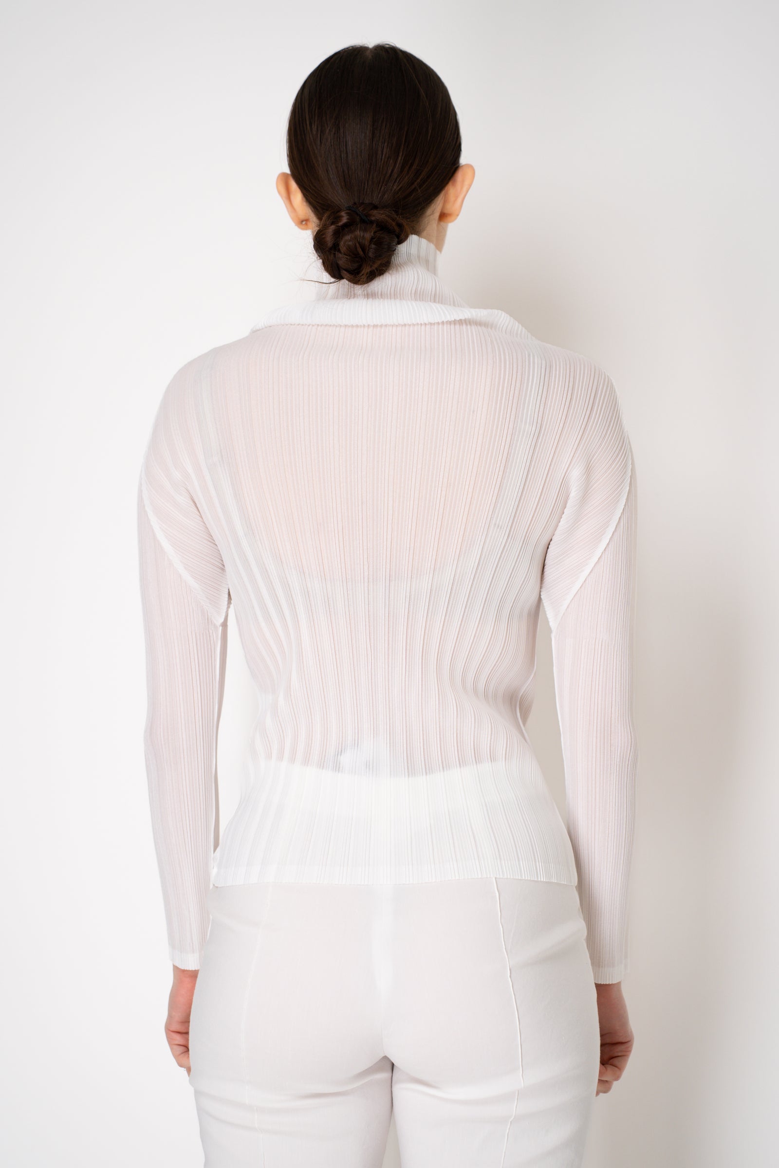 Pleats Please Issey Miyake Rib Pleats Basics Turtleneck in White
