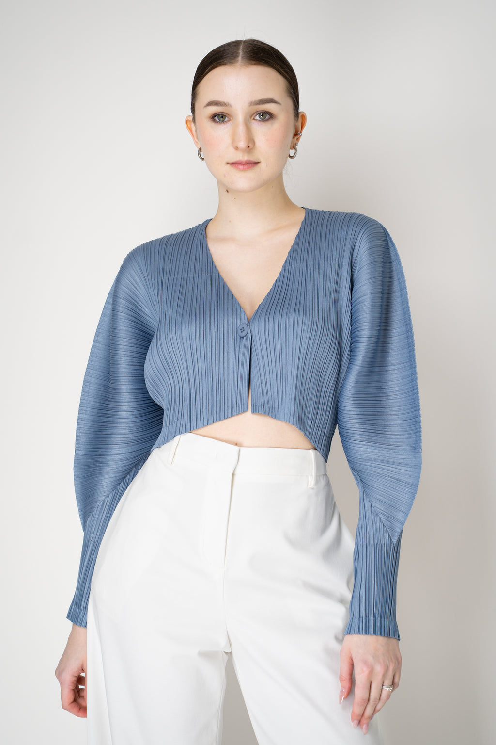 新品未使用 プリーツプリーズカーディガンRIB PLEATS NOVEMBER Pleats Please Issey Miyake Rib Pleats December Cropped Bat Sleeves