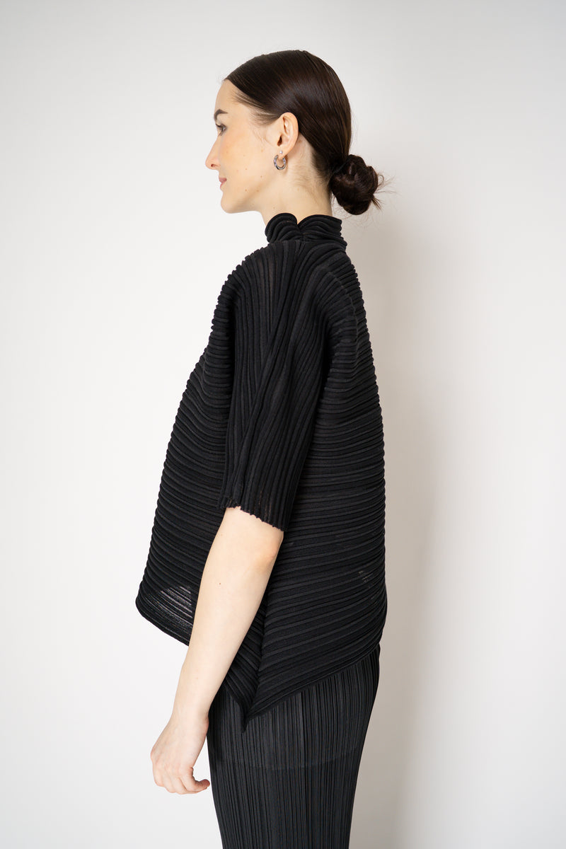 Pleats Please Issey Miyake Sheer Bounce Knit Short Sleeve Top in Black Vancouver. Shop Online or in Store.
