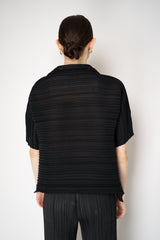 Pleats Please Issey Miyake Sheer Bounce Knit Short Sleeve Top in Black Vancouver. Shop Online or in Store.