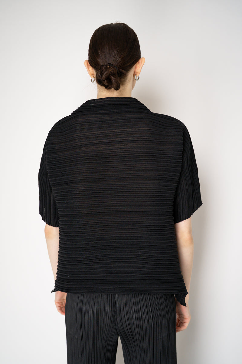Pleats Please Issey Miyake Sheer Bounce Knit Short Sleeve Top in Black Vancouver. Shop Online or in Store.