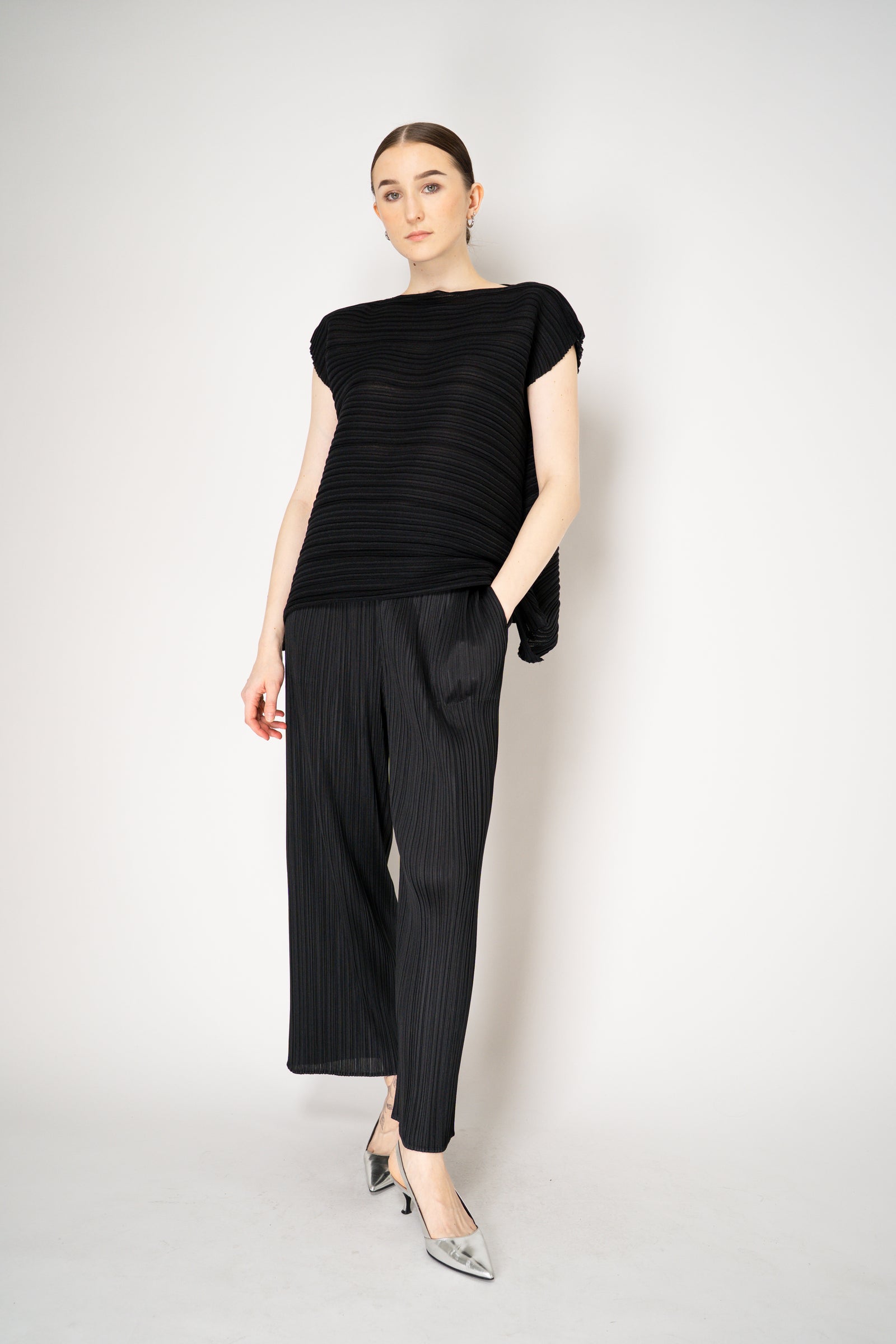 Pleats Please Issey Miyake Sheer Bounce Knit Sleeveless Top in