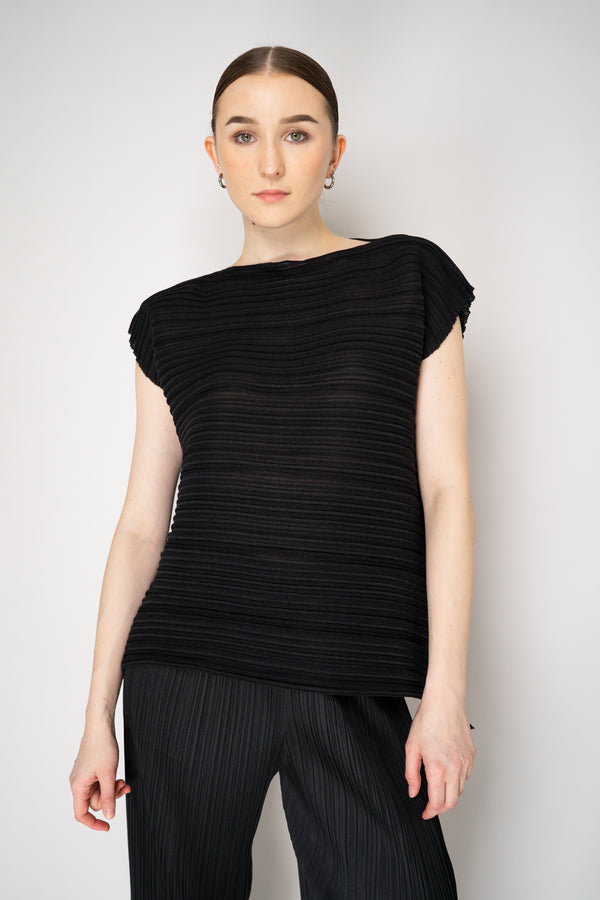 Pleats Please Issey Miyake Sheer Bounce Knit  Sleeveless Top in Black Vancouver. Shop Online or in Store.