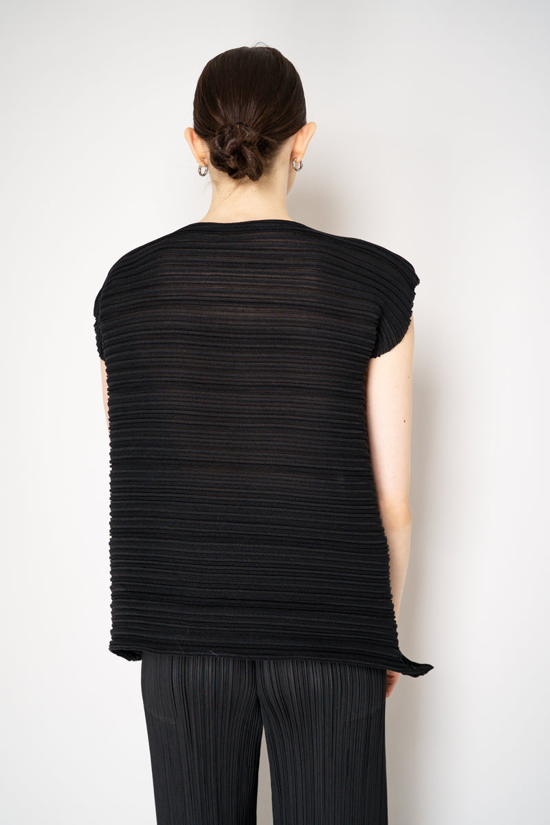 Pleats Please Issey Miyake Sheer Bounce Knit  Sleeveless Top in Black Vancouver. Shop Online or in Store.