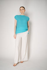 Pleats Please Issey Miyake Sheer Bounce Knit Sleeveless Top in Turquoise Vancouver. Shop Online or in Store.