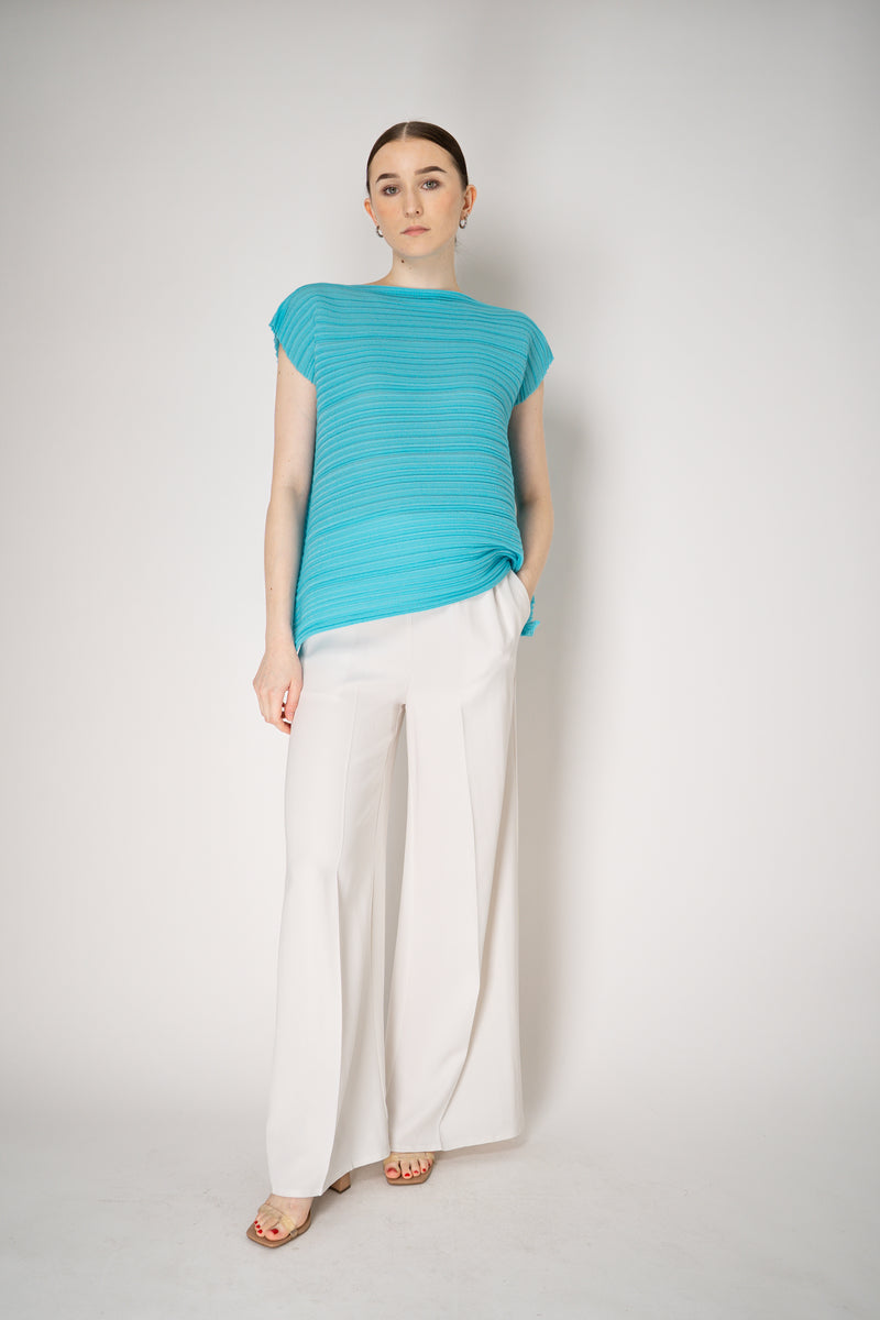 Pleats Please Issey Miyake Sheer Bounce Knit Sleeveless Top in Turquoise Vancouver. Shop Online or in Store.
