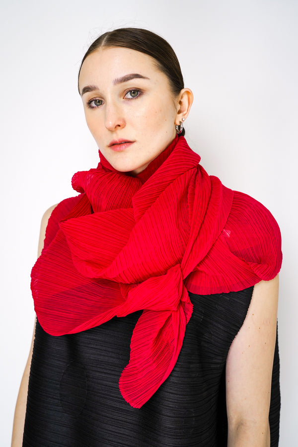 Pleats Please Issey Miyake Small Colourful Madame-T Shawl in Bright Pink Vancouver. Shop Online or in Store. 
