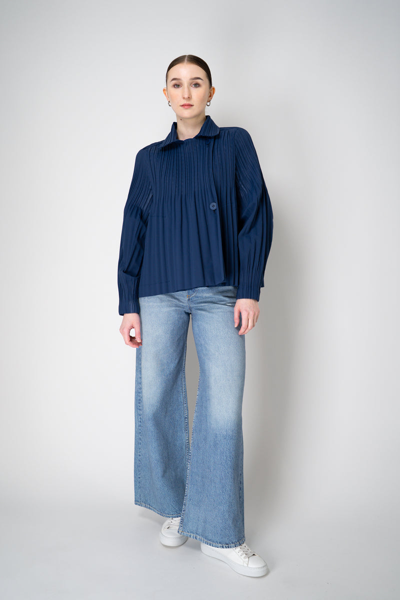 Pleats Please Issey Miyake Smooth Coat in Navy Vancouver. Shop Online or in Store.