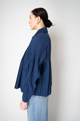 Pleats Please Issey Miyake Smooth Coat in Navy Vancouver. Shop Online or in Store.