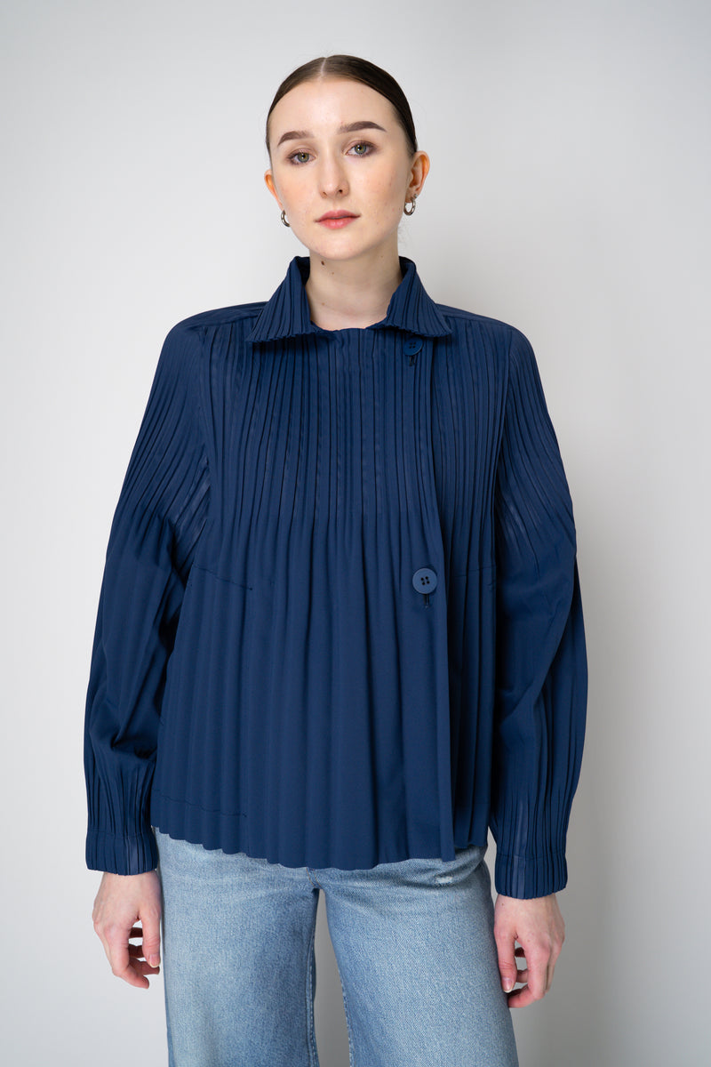Pleats Please Issey Miyake Smooth Coat in Navy Vancouver. Shop Online or in Store.