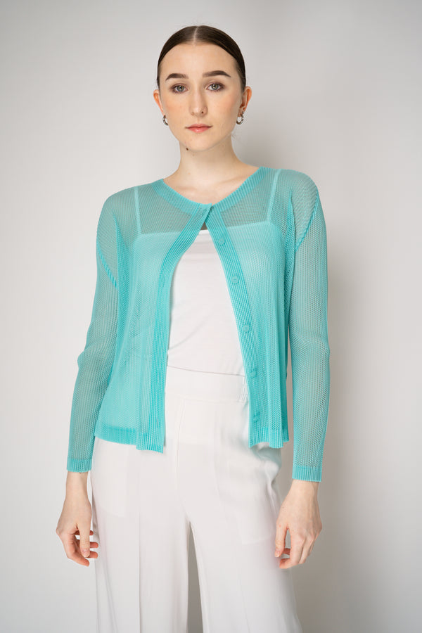 Pleats Please Issey Miyake Tatami April Cardigan in Turquoise Vancouver. Shop Online or in Store.