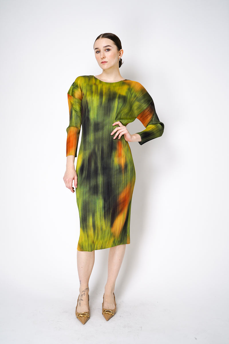 Pleats Please Issey Miyake "Turnip & Spinach" Dress in Green Vancouver. Shop online or in store