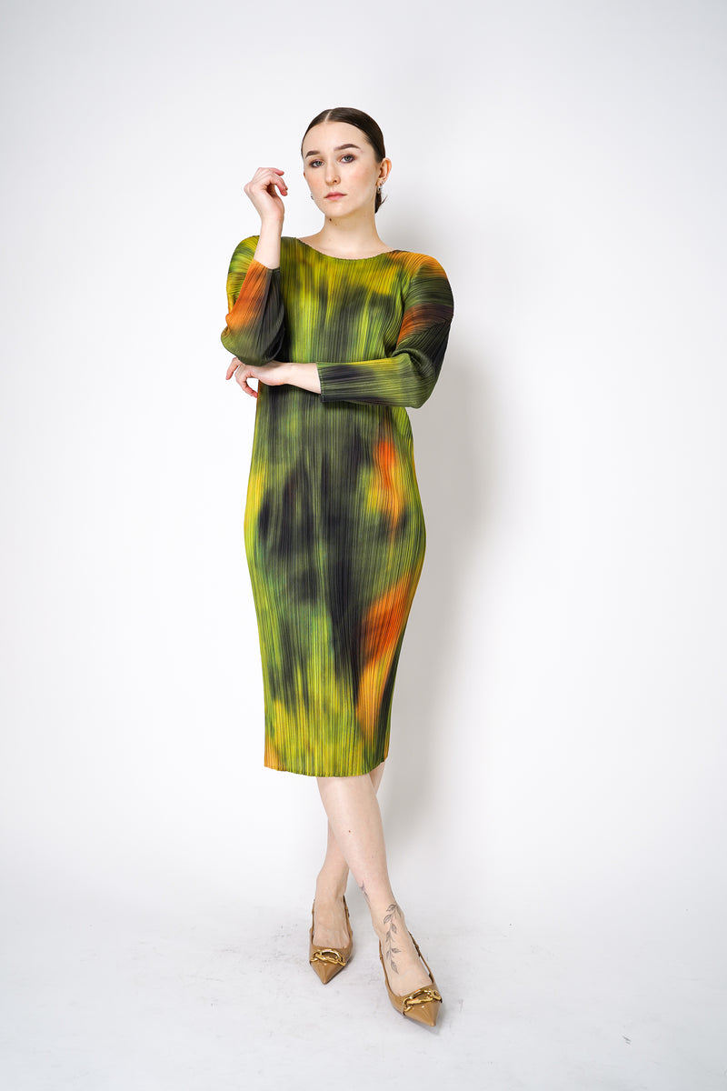 Pleats Please Issey Miyake "Turnip & Spinach" Dress in Green Vancouver. Shop online or in store