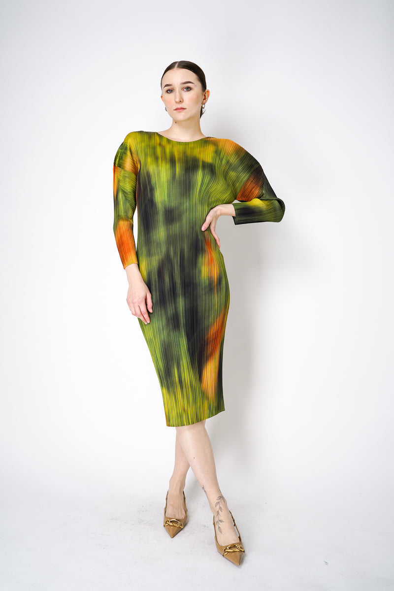 Pleats Please Issey Miyake "Turnip & Spinach" Dress in Green Vancouver. Shop online or in store