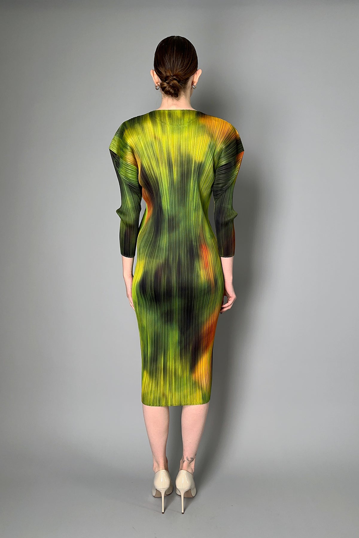 issey miyake dress pleats MC July in Orange Gray and navy pleated dress from Pleats Please Issey Miyake featuring sleeveless PLEATS PLEASE ISSEY MIYAKE Dresses