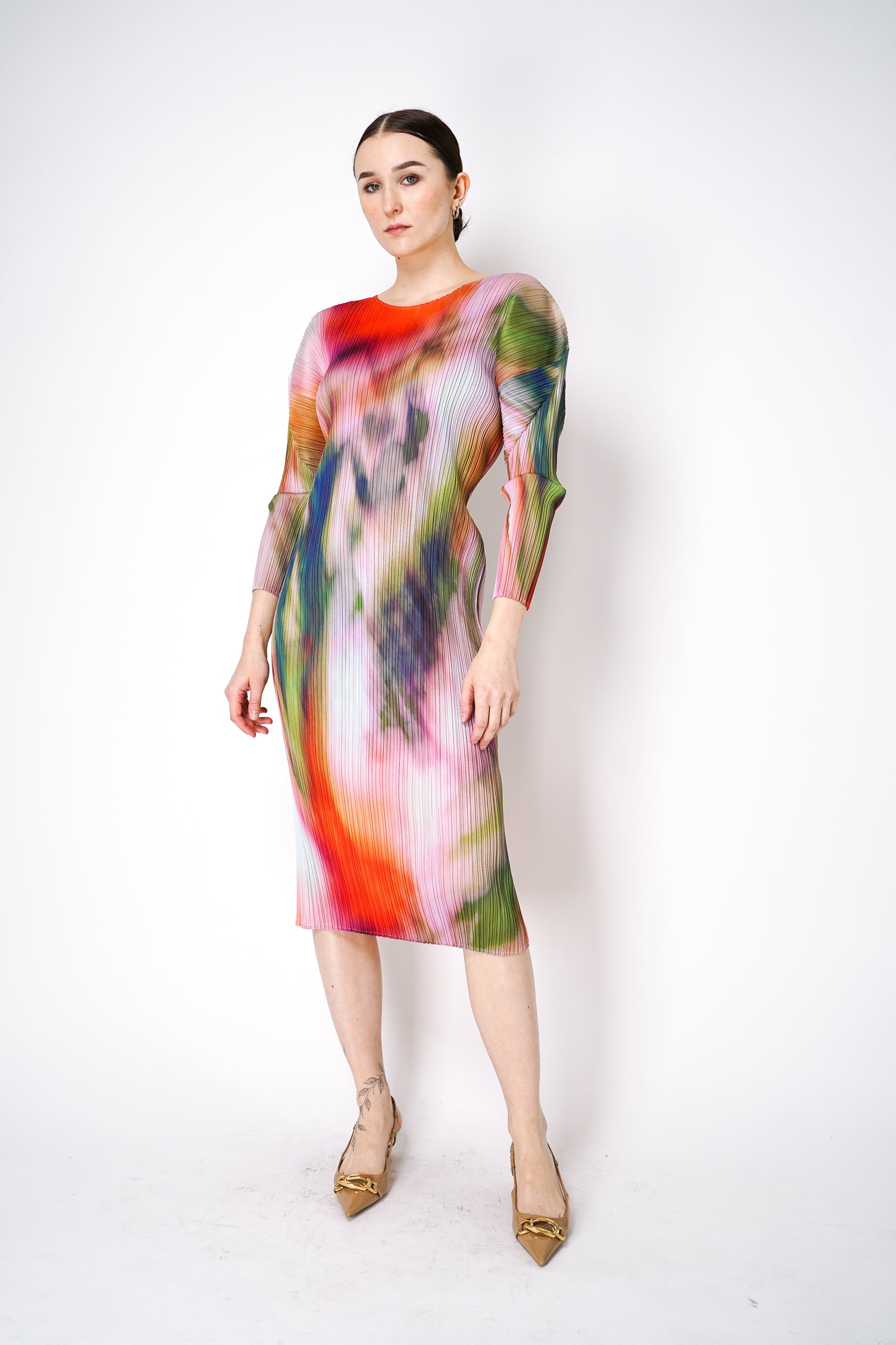 Pleats Please Issey Miyake Turnip Spinach Dress in Pink