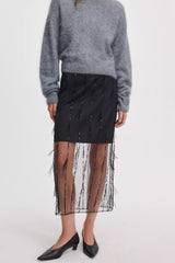 Rag & Bone Geena Feathered Organza Skirt in Black