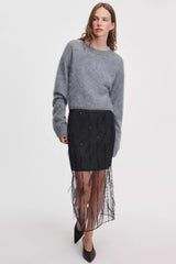 Rag & Bone Geena Feathered Organza Skirt in Black