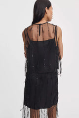 Rag & Bone Geena Sleeveless Feathered Organza Top in Black