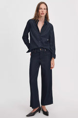 Rag & Bone High Rise Featherweight Wide Leg Andi Jeans in Dark Blue Wash