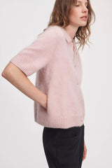 Rag & Bone Jada Brushed Cashmere Short Sleeve Cardigan in Pink
